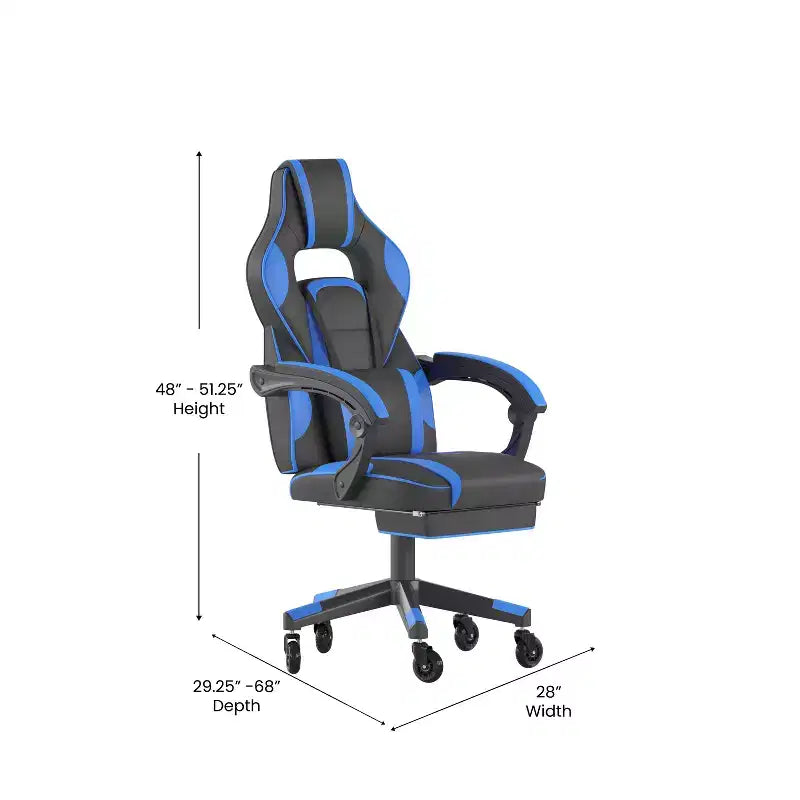 Silla de juego Flash Furniture X40 Silla de ordenador de carreras con respaldo/reposabrazos totalmente reclinables y ruedas transparentes, reposapiés deslizable