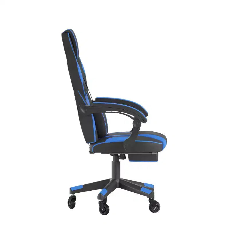 Silla de juego Flash Furniture X40 Silla de ordenador de carreras con respaldo/reposabrazos totalmente reclinables y ruedas transparentes, reposapiés deslizable
