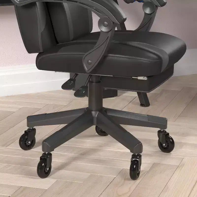 Silla de juego Flash Furniture X40 Silla de ordenador de carreras con respaldo/reposabrazos totalmente reclinables y ruedas transparentes, reposapiés deslizable