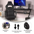 Silla de juego Flash Furniture X40 Silla de ordenador de carreras con respaldo/reposabrazos totalmente reclinables y ruedas transparentes, reposapiés deslizable