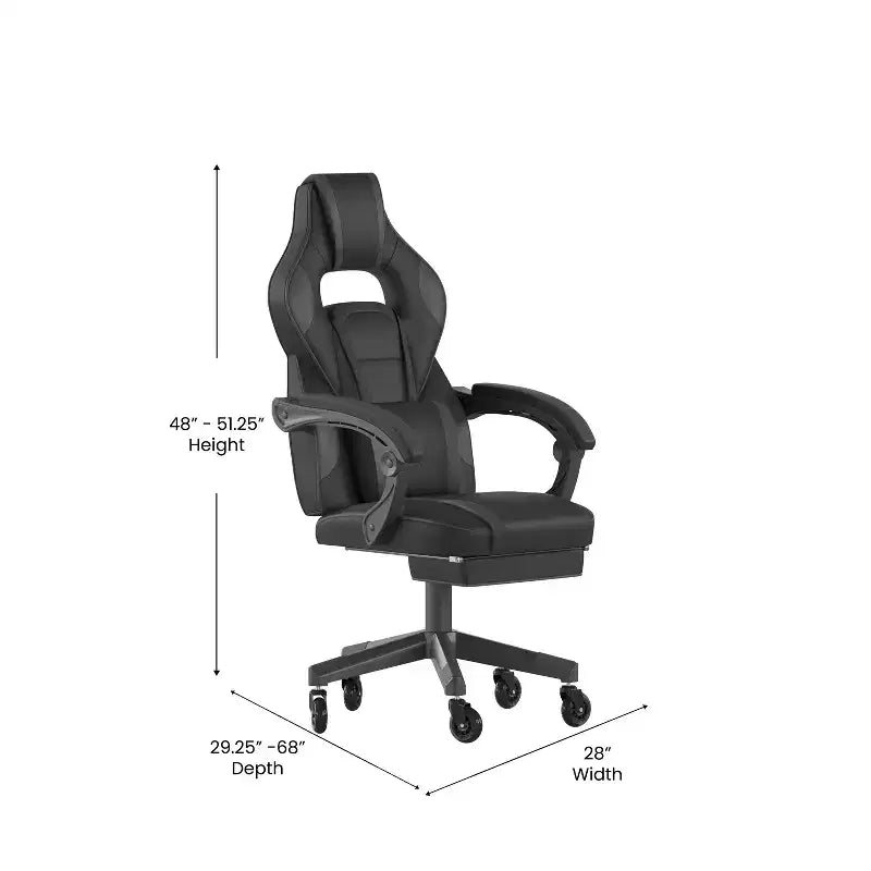 Silla de juego Flash Furniture X40 Silla de ordenador de carreras con respaldo/reposabrazos totalmente reclinables y ruedas transparentes, reposapiés deslizable