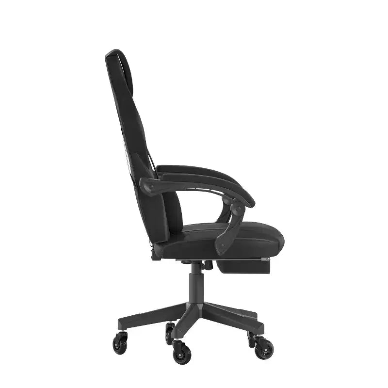 Silla de juego Flash Furniture X40 Silla de ordenador de carreras con respaldo/reposabrazos totalmente reclinables y ruedas transparentes, reposapiés deslizable