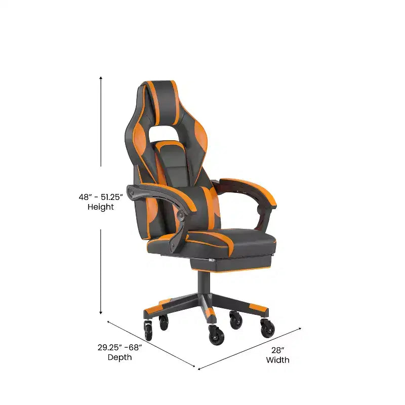 Silla de juego Flash Furniture X40 Silla de ordenador de carreras con respaldo/reposabrazos totalmente reclinables y ruedas transparentes, reposapiés deslizable