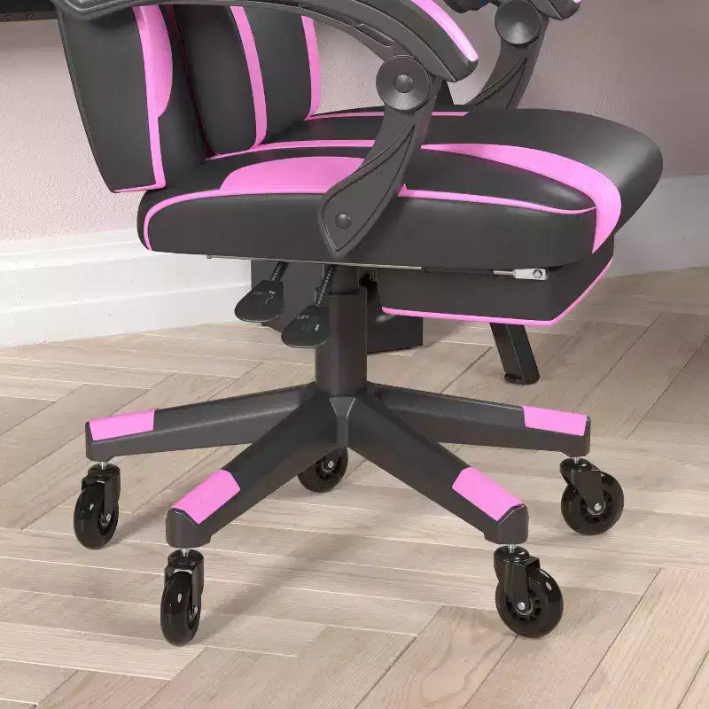 Silla de juego Flash Furniture X40 Silla de ordenador de carreras con respaldo/reposabrazos totalmente reclinables y ruedas transparentes, reposapiés deslizable