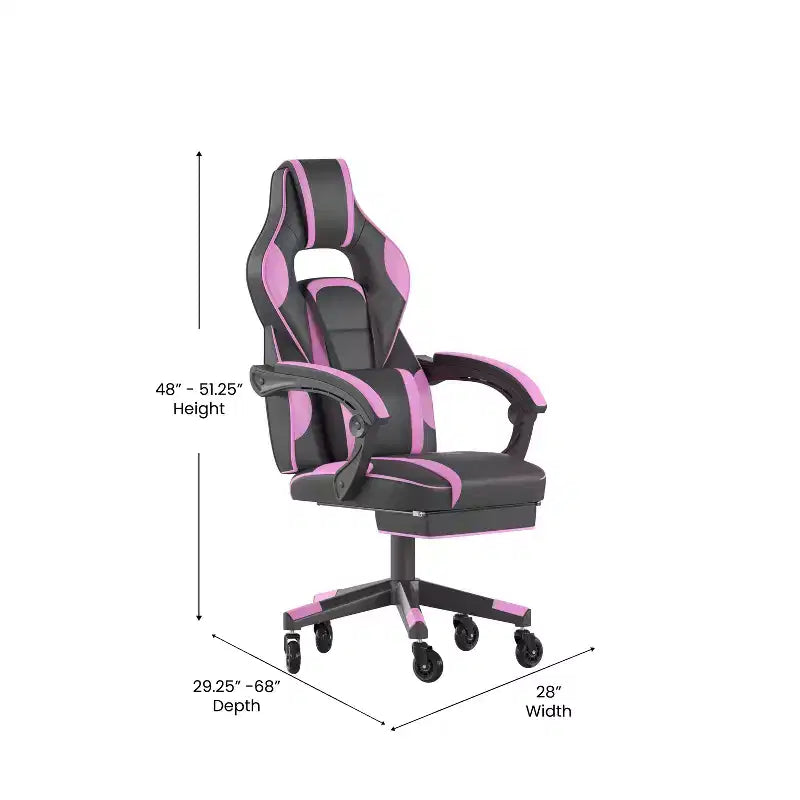 Silla de juego Flash Furniture X40 Silla de ordenador de carreras con respaldo/reposabrazos totalmente reclinables y ruedas transparentes, reposapiés deslizable