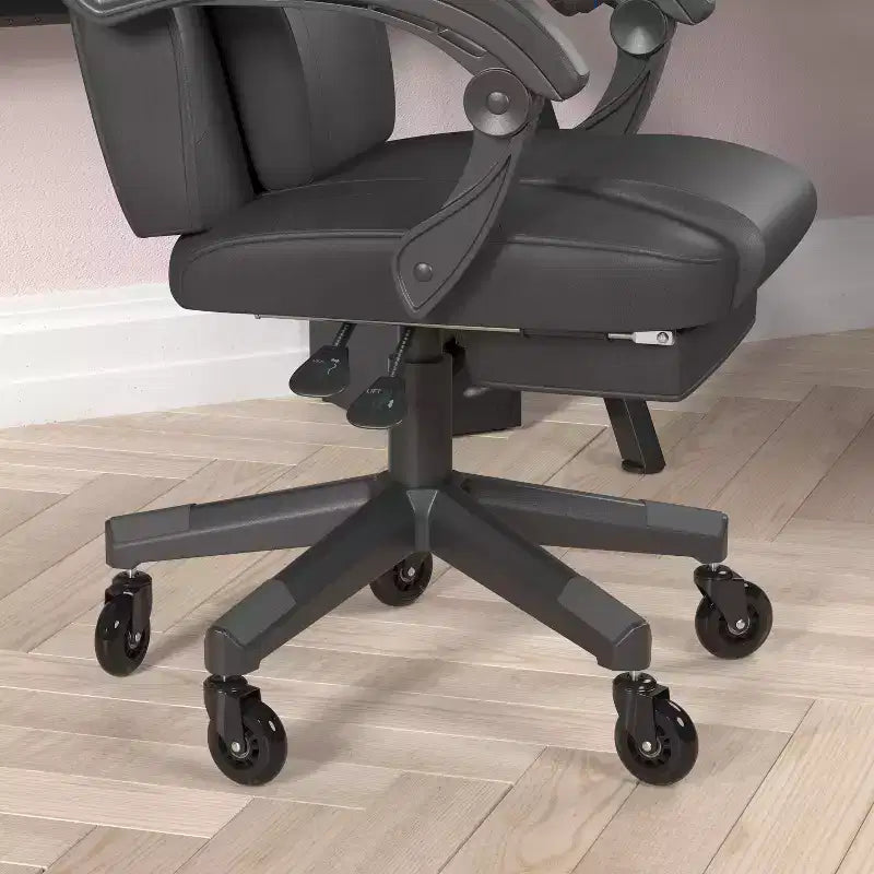 Silla de juego Flash Furniture X40 Silla de ordenador de carreras con respaldo/reposabrazos totalmente reclinables y ruedas transparentes, reposapiés deslizable