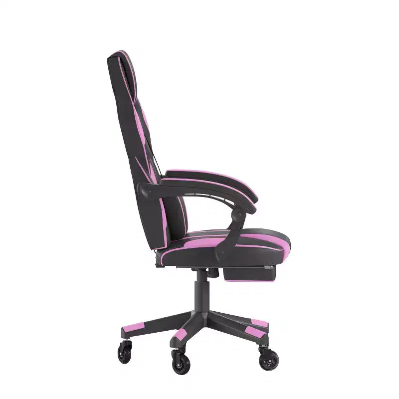 Silla de juego Flash Furniture X40 Silla de ordenador de carreras con respaldo/reposabrazos totalmente reclinables y ruedas transparentes, reposapiés deslizable