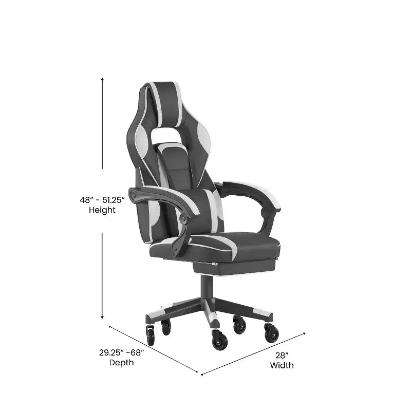 Silla de juego Flash Furniture X40 Silla de ordenador de carreras con respaldo/reposabrazos totalmente reclinables y ruedas transparentes, reposapiés deslizable
