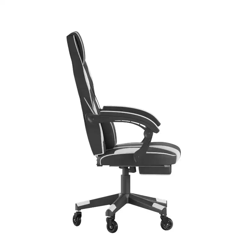 Silla de juego Flash Furniture X40 Silla de ordenador de carreras con respaldo/reposabrazos totalmente reclinables y ruedas transparentes, reposapiés deslizable