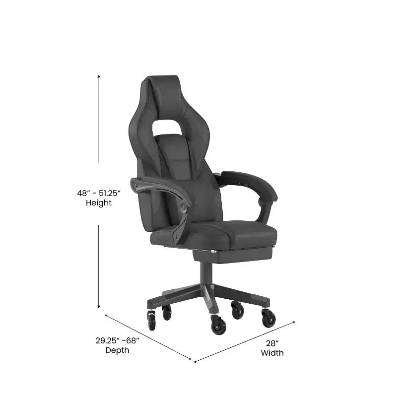 Silla de juego Flash Furniture X40 Silla de ordenador de carreras con respaldo/reposabrazos totalmente reclinables y ruedas transparentes, reposapiés deslizable