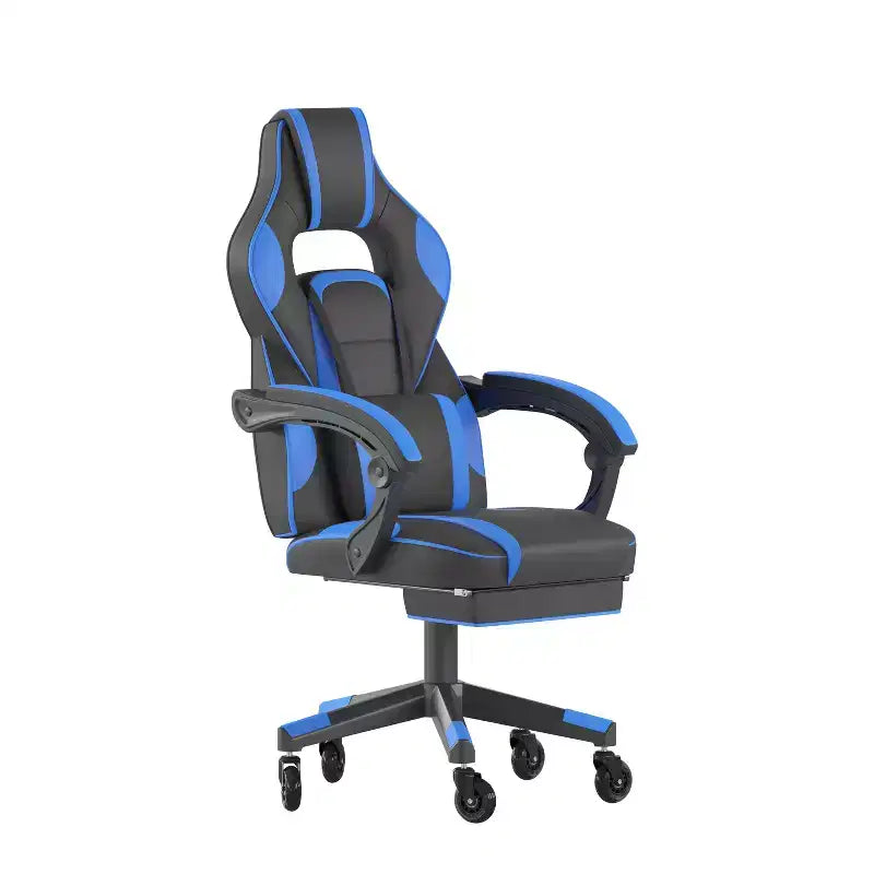 Silla de juego Flash Furniture X40 Silla de ordenador de carreras con respaldo/reposabrazos totalmente reclinables y ruedas transparentes, reposapiés deslizable