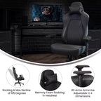 Flash Furniture Falco Silla ergonómica alta ajustable para videojuegos con reposabrazos 4D, almohada reposacabezas y soporte lumbar ajustable