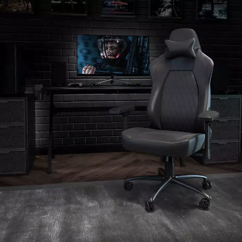 Flash Furniture Falco Silla ergonómica alta ajustable para videojuegos con reposabrazos 4D, almohada reposacabezas y soporte lumbar ajustable
