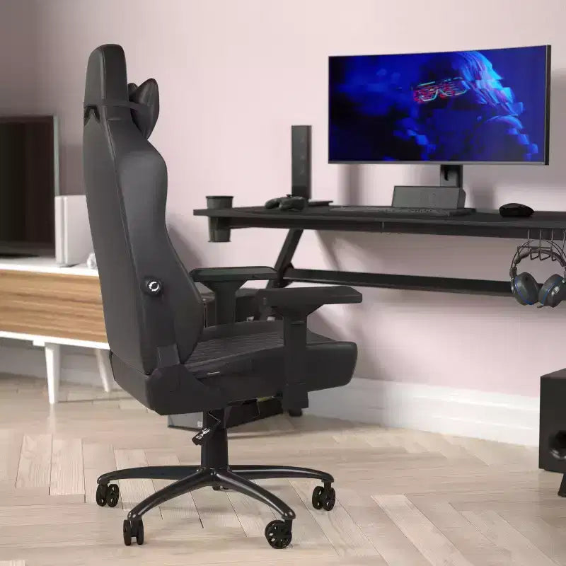 Flash Furniture Falco Silla ergonómica alta ajustable para videojuegos con reposabrazos 4D, almohada reposacabezas y soporte lumbar ajustable