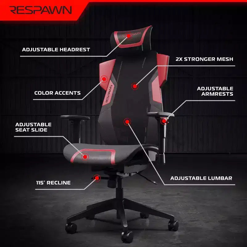 Silla de juego RESPAWN Flexx Mesh con soporte lumbar y reposacabezas ajustable
