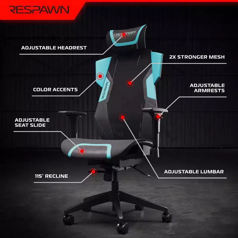 Silla de juego RESPAWN Flexx Mesh con soporte lumbar y reposacabezas ajustable