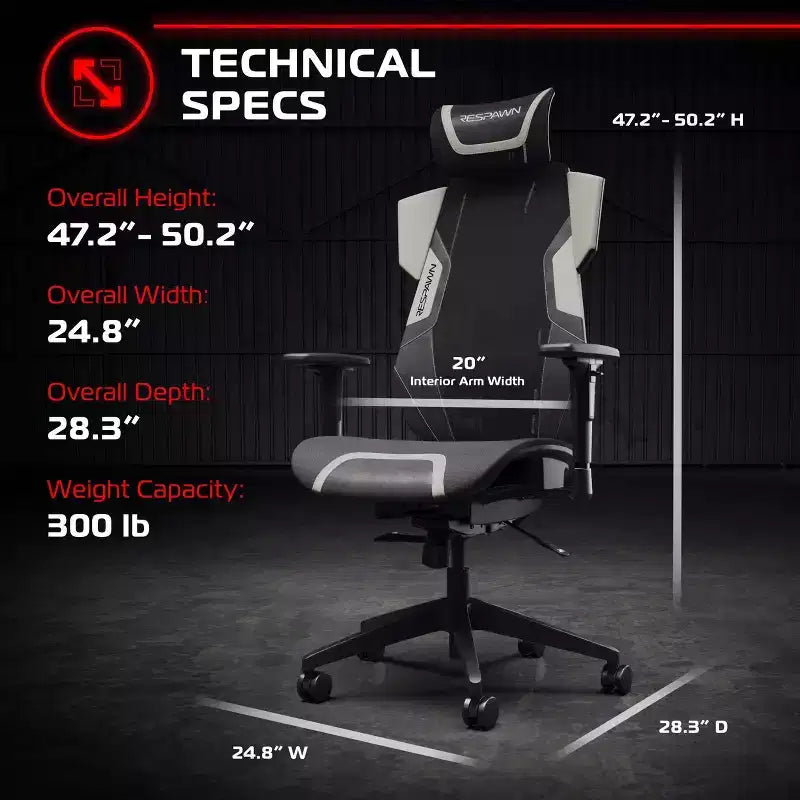 Silla de juego RESPAWN Flexx Mesh con soporte lumbar y reposacabezas ajustable