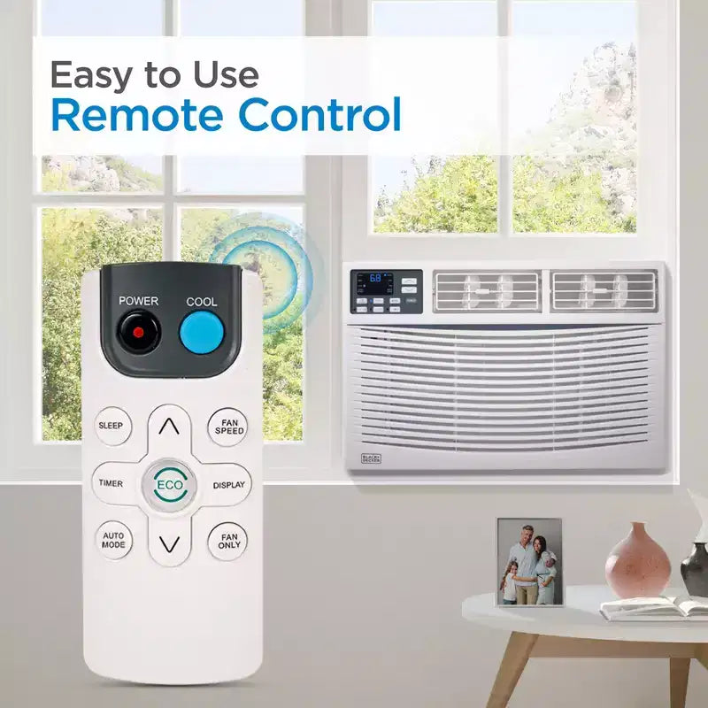Aires acondicionados de ventana BLACK+DECKER, de 5,000 a 14,000 BTU, enfrían habitaciones de hasta 65 m², con controles remotos o manuales, múltiples velocidades de enfriamiento
