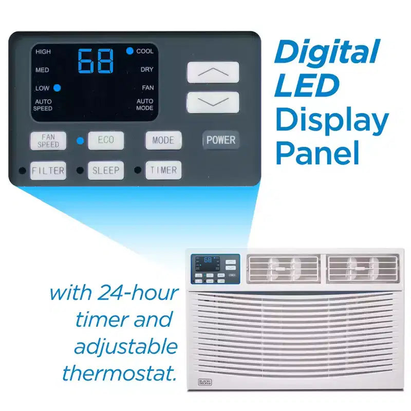 Aires acondicionados de ventana BLACK+DECKER, de 5,000 a 14,000 BTU, enfrían habitaciones de hasta 65 m², con controles remotos o manuales, múltiples velocidades de enfriamiento