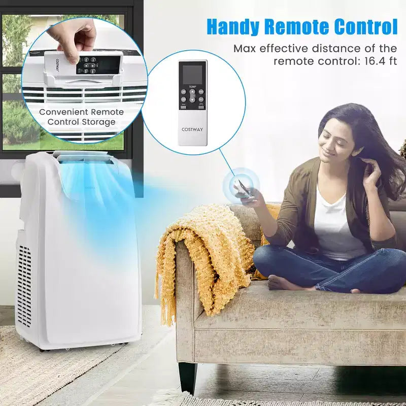 Costway Aire Acondicionado Portátil de Doble Manguera 8000 BTU (11,500 BTU ASHRAE) Unidad de CA 3 en 1 con Control Remoto