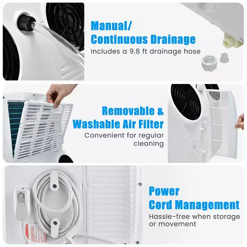 Costway Aire Acondicionado Portátil de Doble Manguera 8000 BTU (11,500 BTU ASHRAE) Unidad de CA 3 en 1 con Control Remoto
