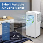 Costway Aire Acondicionado Portátil 3 en 1 de 5000 BTU (8000 BTU ASHRAE) con Frío, Deshumidificador, Ventilador y Modo Nocturno
