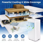 Costway Aire Acondicionado Portátil 3 en 1 de 5000 BTU (8000 BTU ASHRAE) con Frío, Deshumidificador, Ventilador y Modo Nocturno