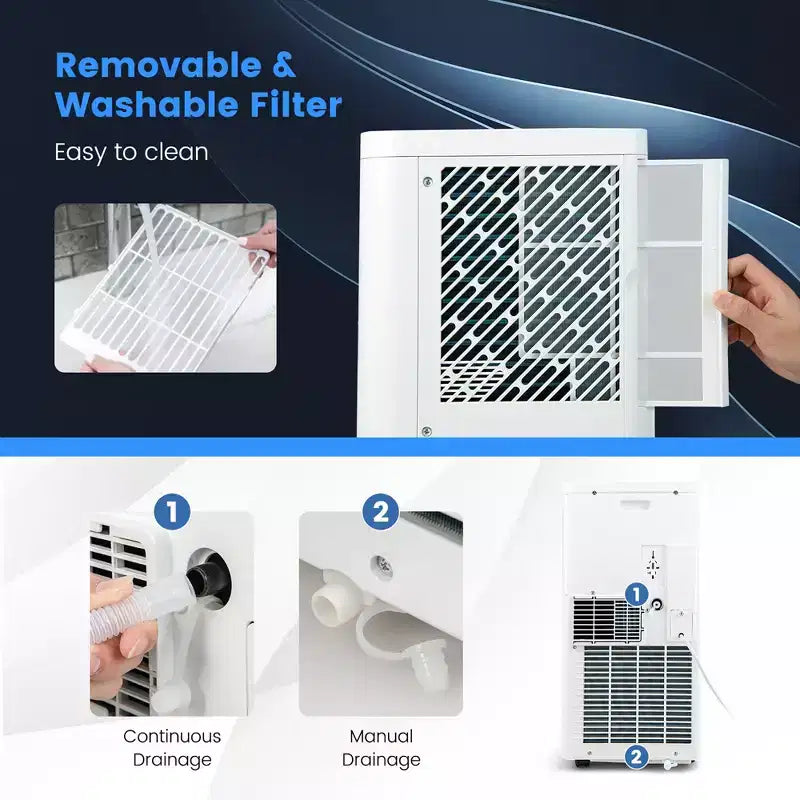 Costway Aire Acondicionado Portátil 3 en 1 de 5000 BTU (8000 BTU ASHRAE) con Frío, Deshumidificador, Ventilador y Modo Nocturno