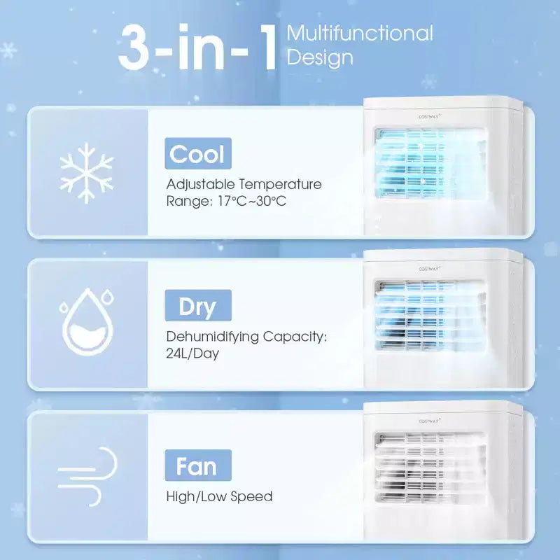 Costway 6000 BTU (10000 BTU ASHRAE) Aire Acondicionado Portátil 3 en 1 con Refrigeración, Deshumidificador, Ventilador y Modo Nocturno