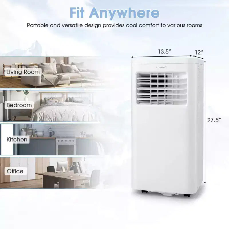 Costway 6000 BTU (10000 BTU ASHRAE) Aire Acondicionado Portátil 3 en 1 con Refrigeración, Deshumidificador, Ventilador y Modo Nocturno