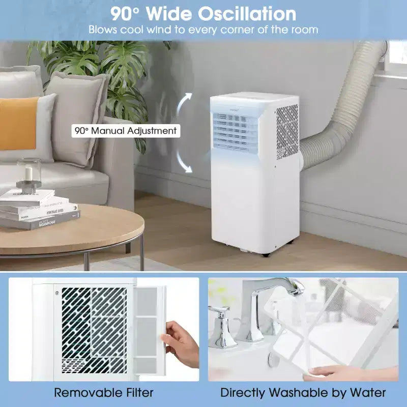 Costway 6000 BTU (10000 BTU ASHRAE) Aire Acondicionado Portátil 3 en 1 con Refrigeración, Deshumidificador, Ventilador y Modo Nocturno