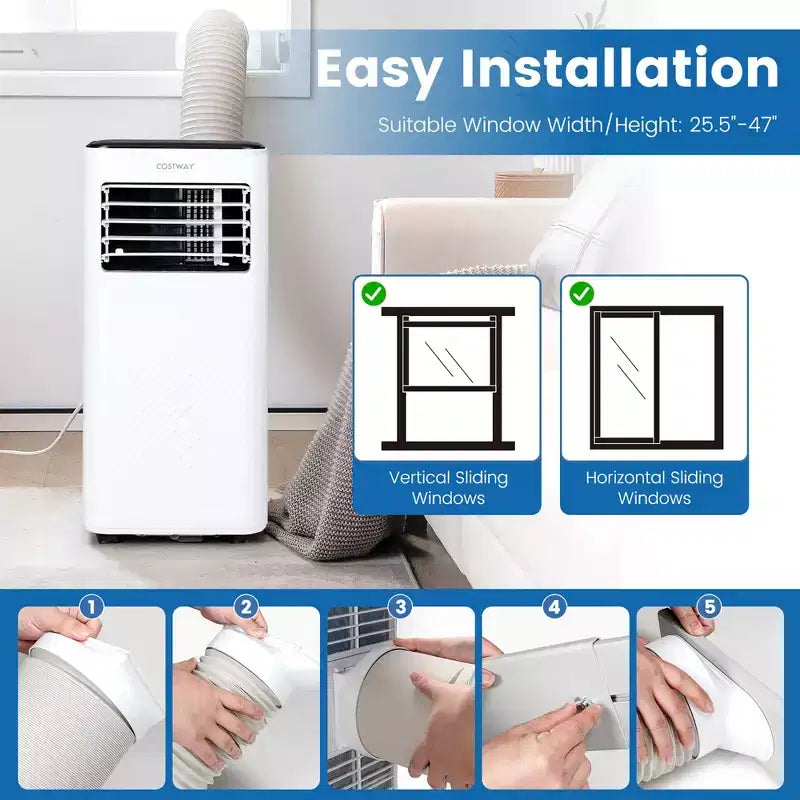 Acondicionador de Aire Portátil Costway 5000 BTU (8000 BTU ASHRAE) Unidad de CA 4 en 1 con Ventilador Frío Deshumidificador Modo Sueño