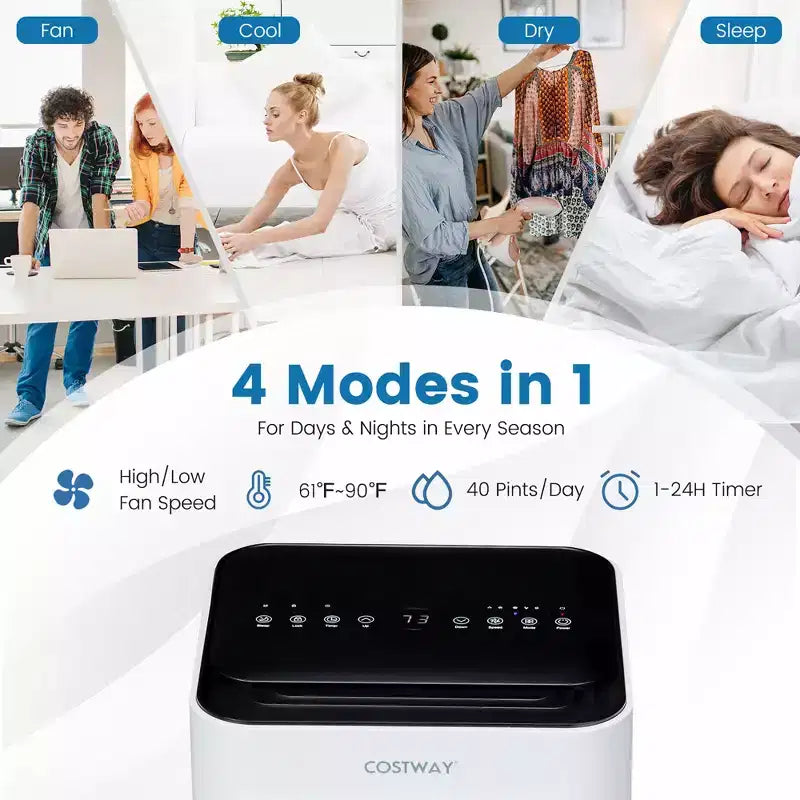 Acondicionador de Aire Portátil Costway 5000 BTU (8000 BTU ASHRAE) Unidad de CA 4 en 1 con Ventilador Frío Deshumidificador Modo Sueño
