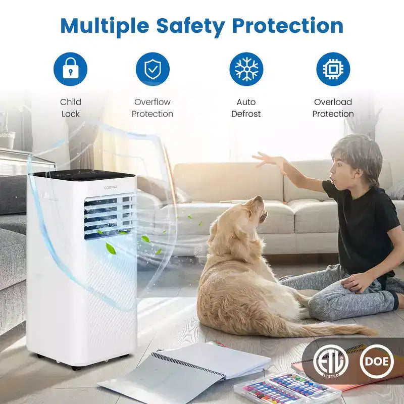 Acondicionador de Aire Portátil Costway 5000 BTU (8000 BTU ASHRAE) Unidad de CA 4 en 1 con Ventilador Frío Deshumidificador Modo Sueño