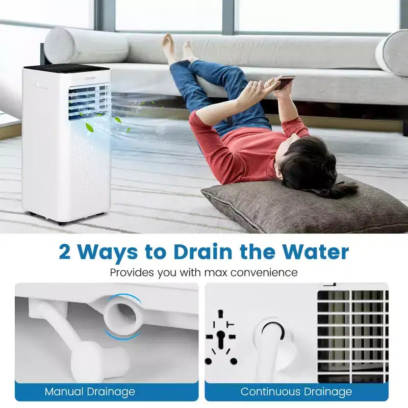 Acondicionador de Aire Portátil Costway 5000 BTU (8000 BTU ASHRAE) Unidad de CA 4 en 1 con Ventilador Frío Deshumidificador Modo Sueño