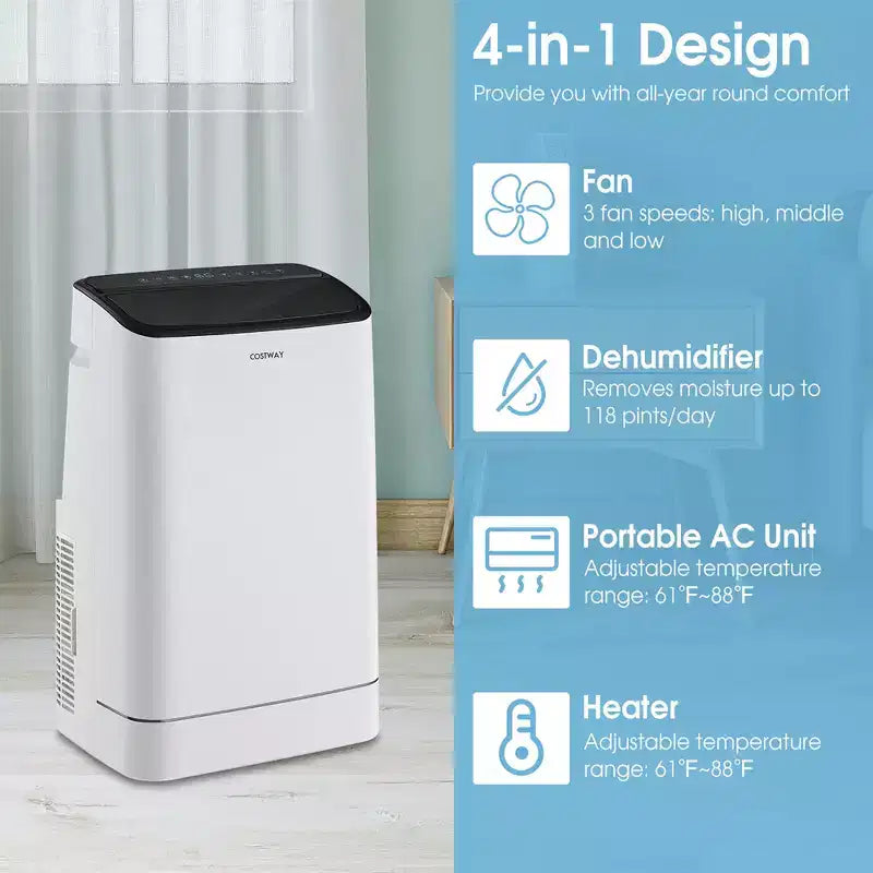 Costway Aire Acondicionado Portátil 15000 BTU con Control Remoto APP Frío Ventilador Calor Deshumidificador