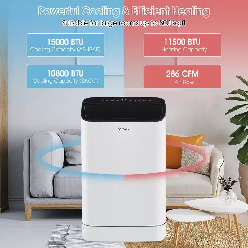 Costway Aire Acondicionado Portátil 15000 BTU con Control Remoto APP Frío Ventilador Calor Deshumidificador