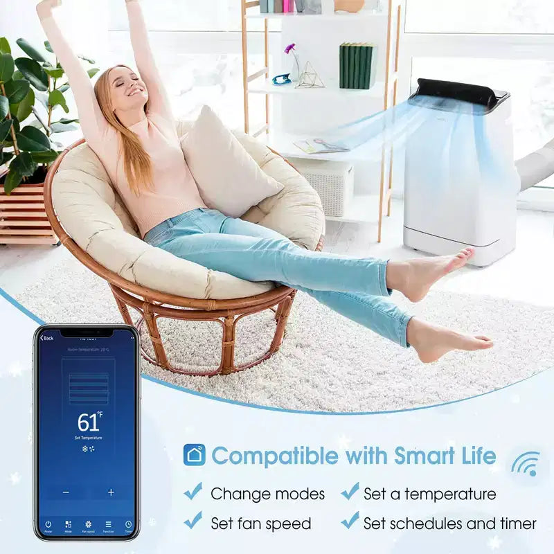 Costway Aire Acondicionado Portátil 15000 BTU con Control Remoto APP Frío Ventilador Calor Deshumidificador