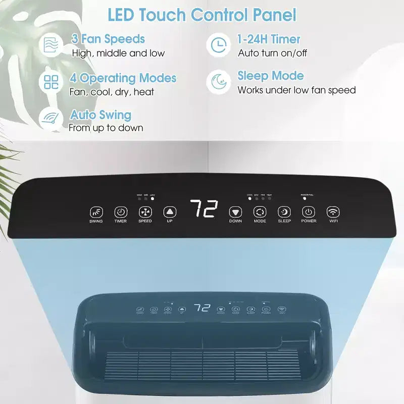 Costway Aire Acondicionado Portátil 15000 BTU con Control Remoto APP Frío Ventilador Calor Deshumidificador