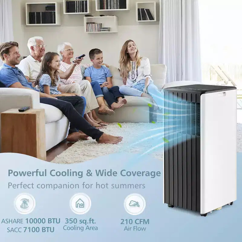 Aire Acondicionado Portátil Costway 7100 BTU (10000 BTU ASHARE) Unidad de CA 3 en 1 con Enfriamiento, Deshumidificación, Ventilador y Modo Noche