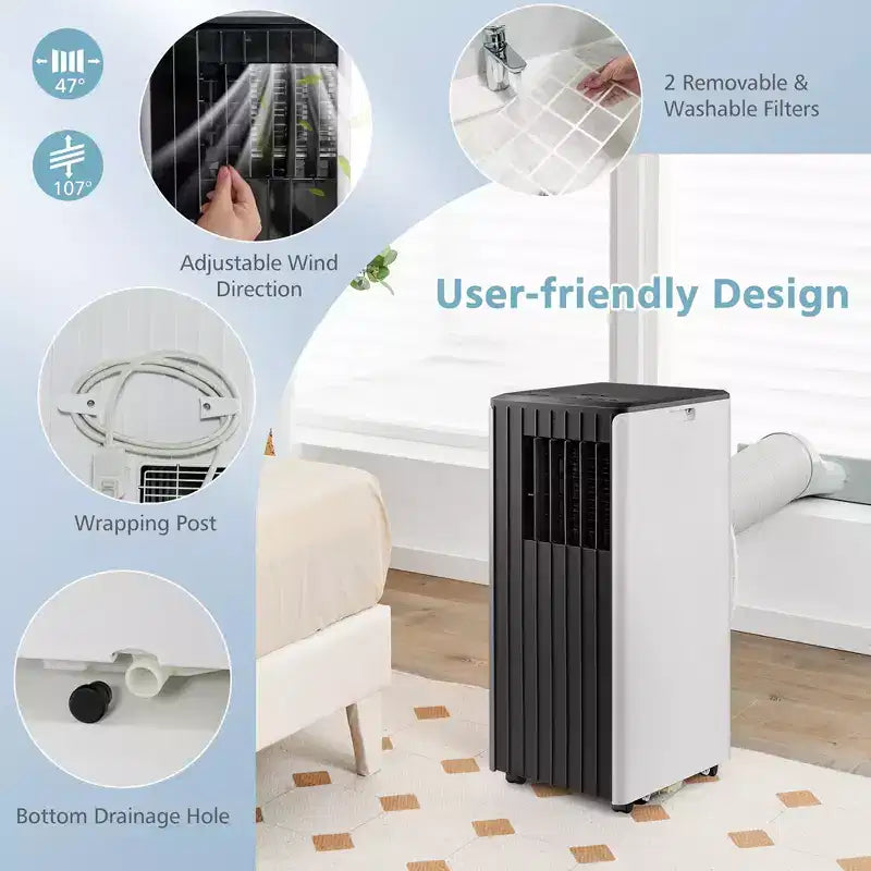Aire Acondicionado Portátil Costway 7100 BTU (10000 BTU ASHARE) Unidad de CA 3 en 1 con Enfriamiento, Deshumidificación, Ventilador y Modo Noche