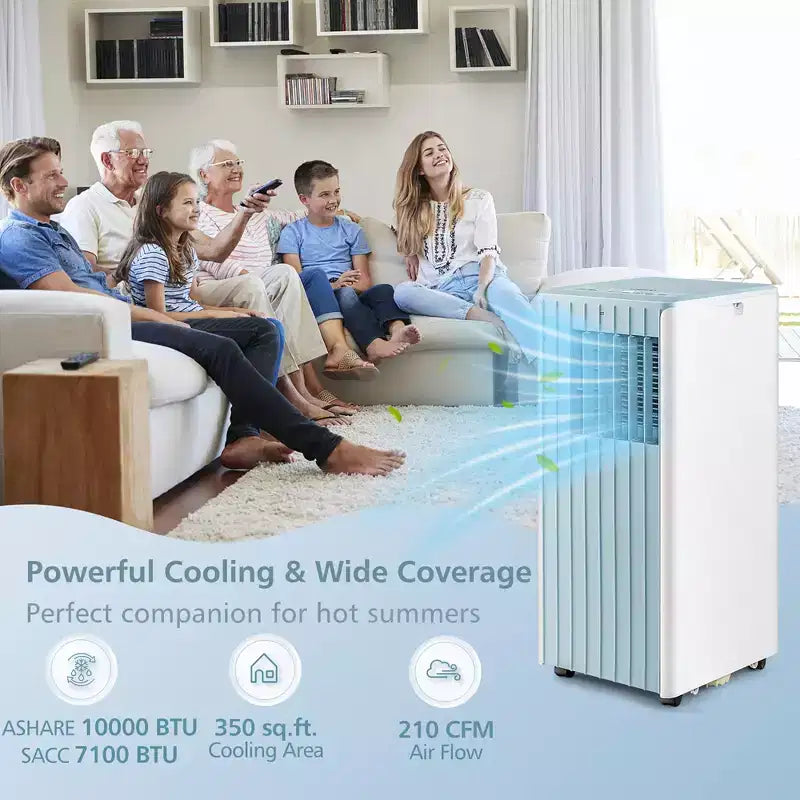 Aire Acondicionado Portátil Costway 7100 BTU (10000 BTU ASHARE) Unidad de CA 3 en 1 con Enfriamiento, Deshumidificación, Ventilador y Modo Noche