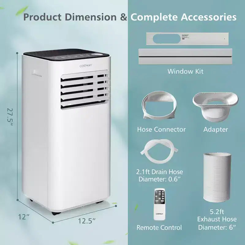 Costway Aire Acondicionado Portátil de 10000 BTU 3 en 1 Enfriador de Aire con Ventilador Deshumidificador Modo Sueño