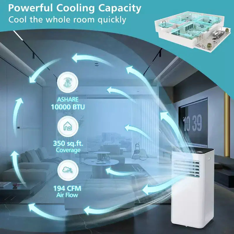 Costway Aire Acondicionado Portátil de 10000 BTU 3 en 1 Enfriador de Aire con Ventilador Deshumidificador Modo Sueño