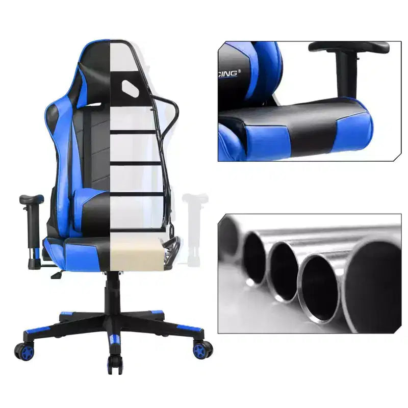 Silla de oficina para videojuegos de cuero PU con reposacabezas y almohada lumbar ajustables - GTRACING