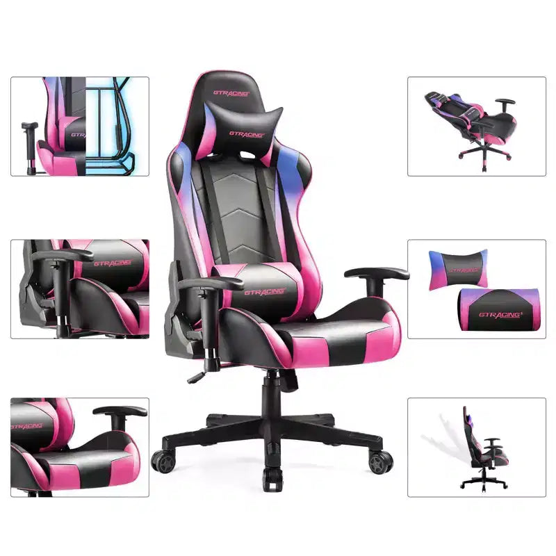 Silla de oficina para videojuegos de cuero PU con reposacabezas y almohada lumbar ajustables - GTRACING
