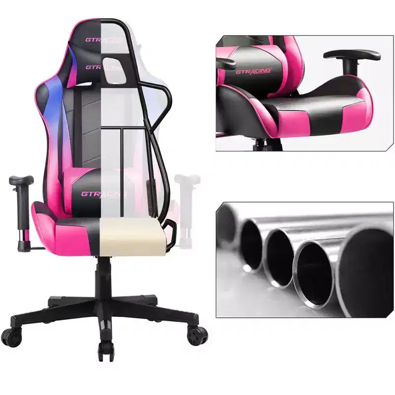 Silla de oficina para videojuegos de cuero PU con reposacabezas y almohada lumbar ajustables - GTRACING