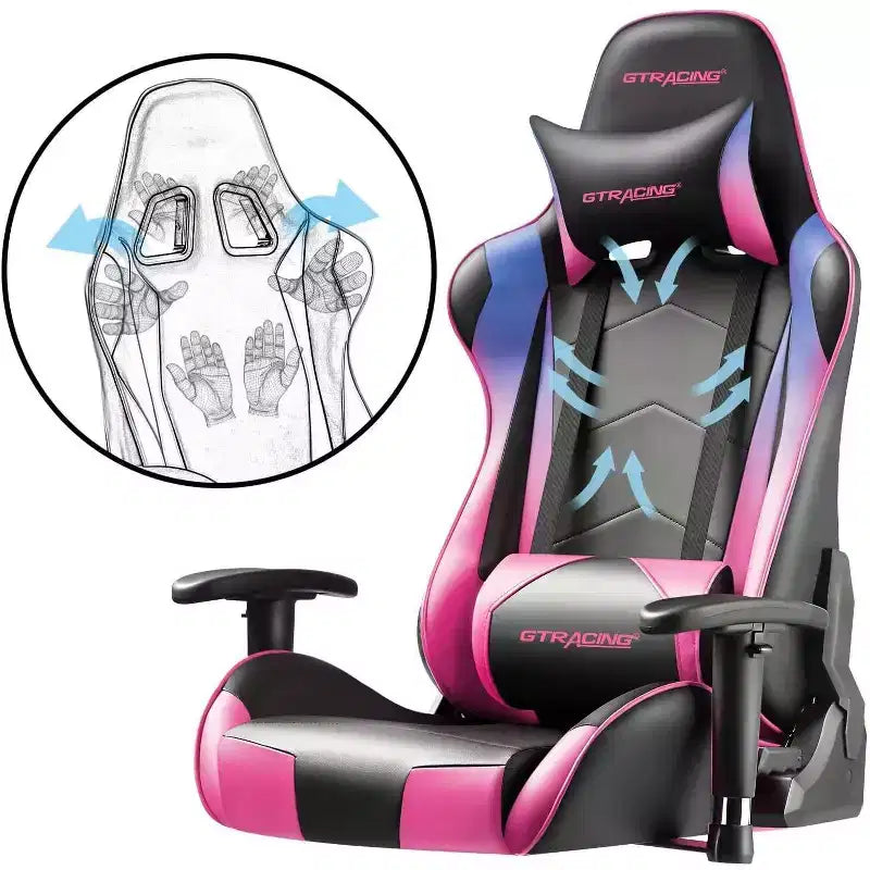 Silla de oficina para videojuegos de cuero PU con reposacabezas y almohada lumbar ajustables - GTRACING