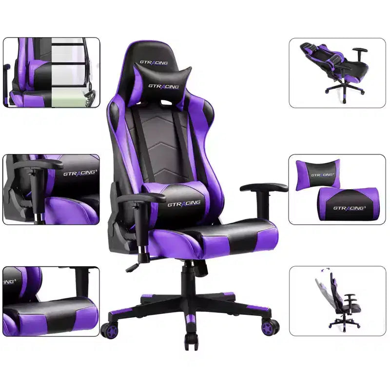 Silla de oficina para videojuegos de cuero PU con reposacabezas y almohada lumbar ajustables - GTRACING