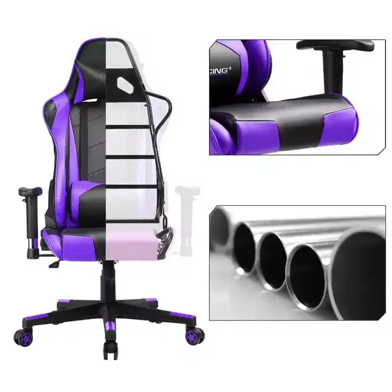 Silla de oficina para videojuegos de cuero PU con reposacabezas y almohada lumbar ajustables - GTRACING